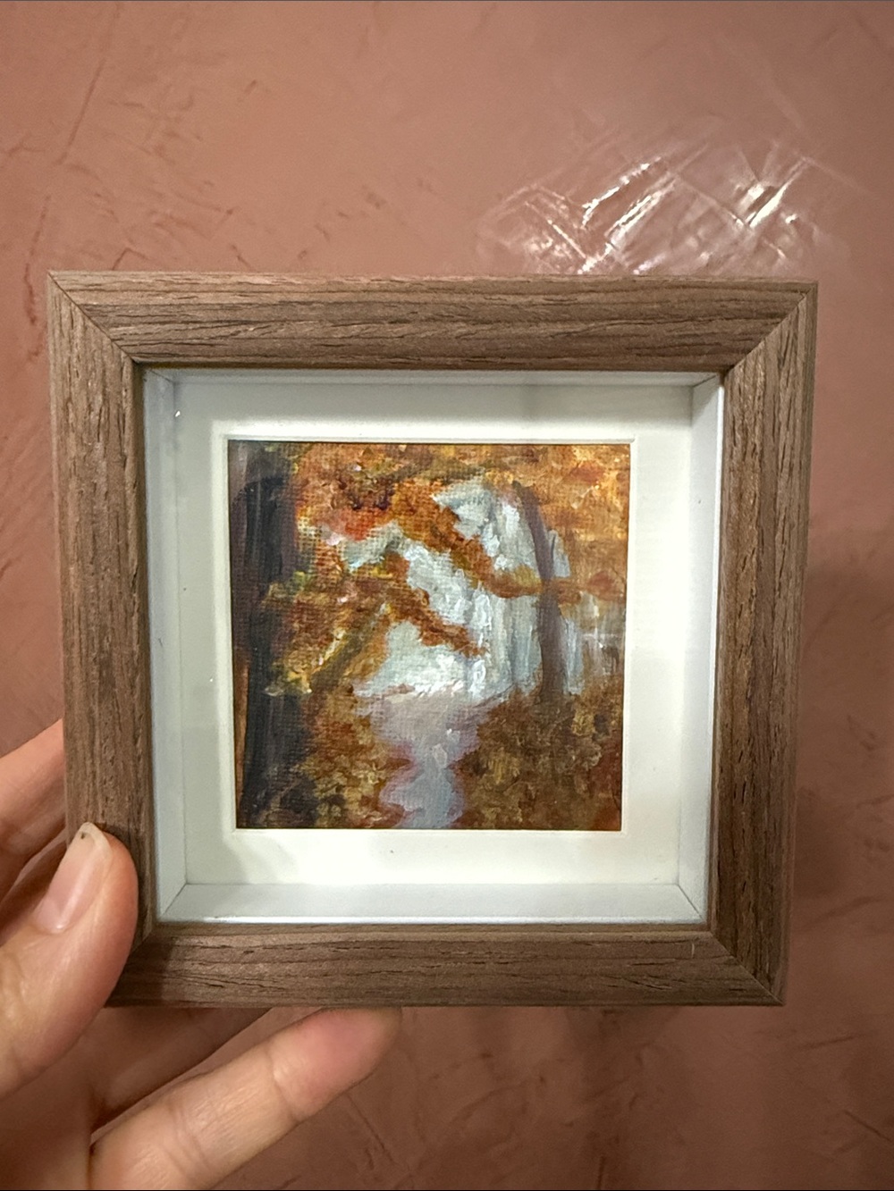 Autumn Woodland Mini Art Print in Brown Frame